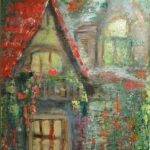 True&rsquo;s House&rdquo; abstract impressionist painting by Tania Miliou in acrylics, textured depiction of a poetic house surrounded by nature.
