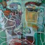 Abstract portrait of Frida Kahlo in acrylics and oil pastels on canvas by Tania Miliou Fine Art
