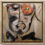 &ldquo;Outsider&rdquo; abstract expressionist painting by Tania Miliou, 115 &times; 115 cm acrylic on canvas, exploring alcoholism, suffering, and the serenity prayer.