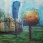 Discover The House of the Chief, a 135x115 cm acrylic artwork from the Strange City series, blending architecture, nature, and mystery.